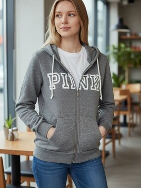 Victoria's Secret PINK heather grey full-zip hoodie Size Small